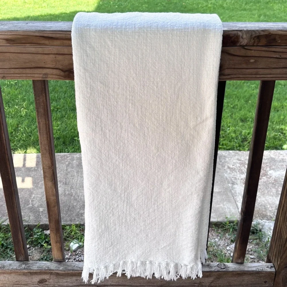 Hearth & Hand Farmhouse Woven Throw Blanket Cream 100% Cotton Fringe Tassel OS